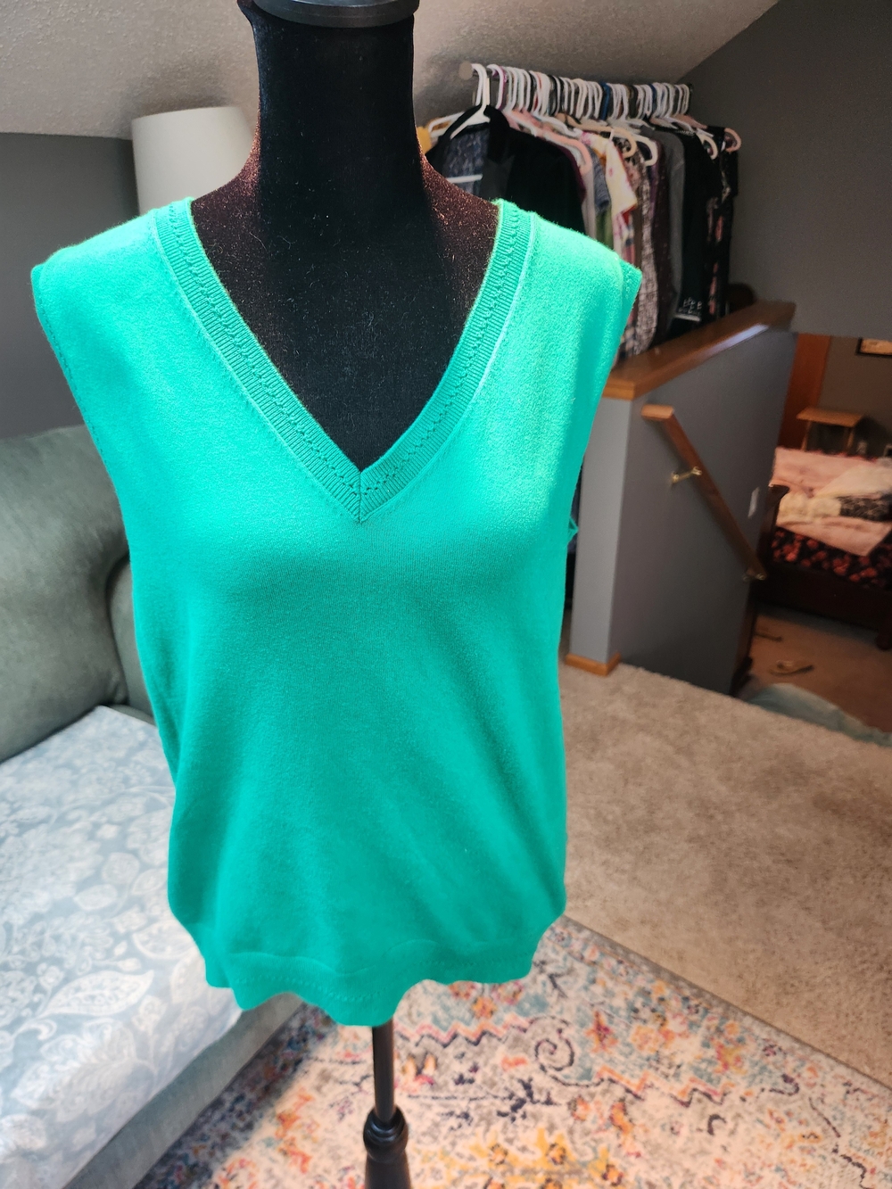 Boden Green V-Neck Sleeveless Sweater Top Medium Cotton Blend